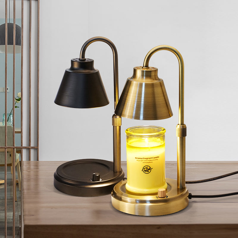 wax melt warmer lamp glowing on bedroom nightstand