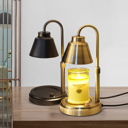 wax melt warmer lamp glowing on bedroom nightstand