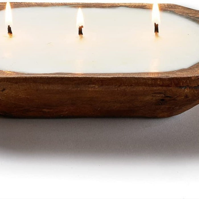 vintage lavender soy candle triple wick handmade wooden bowl candle