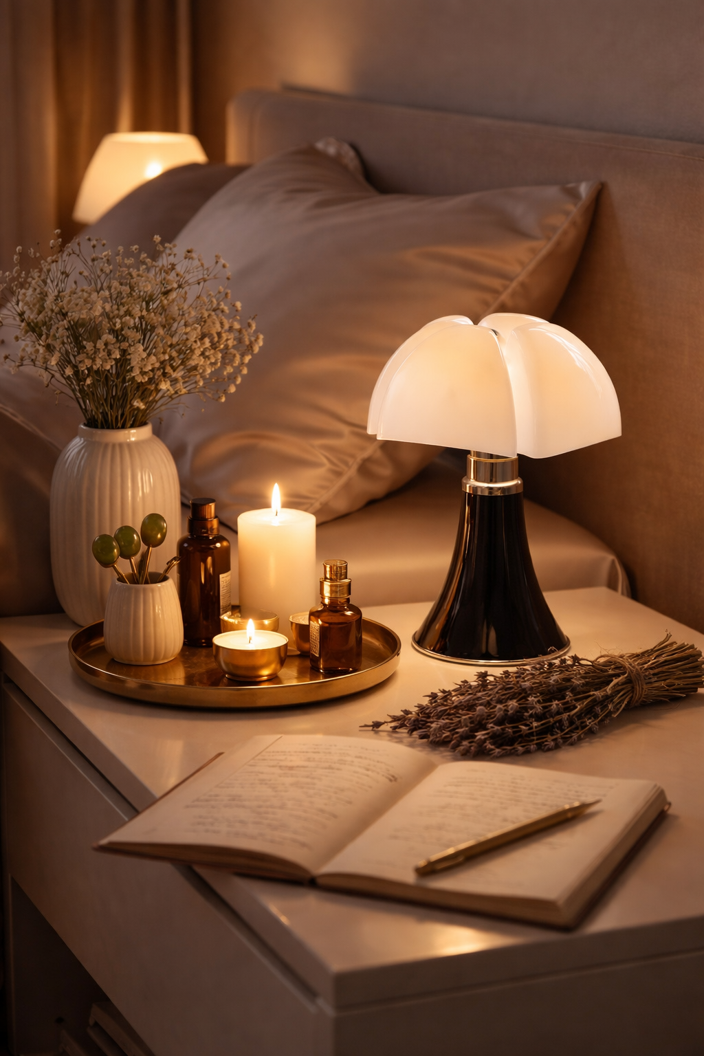 Minimalist rechargeable ambient table lamp with touch control and dimmable light